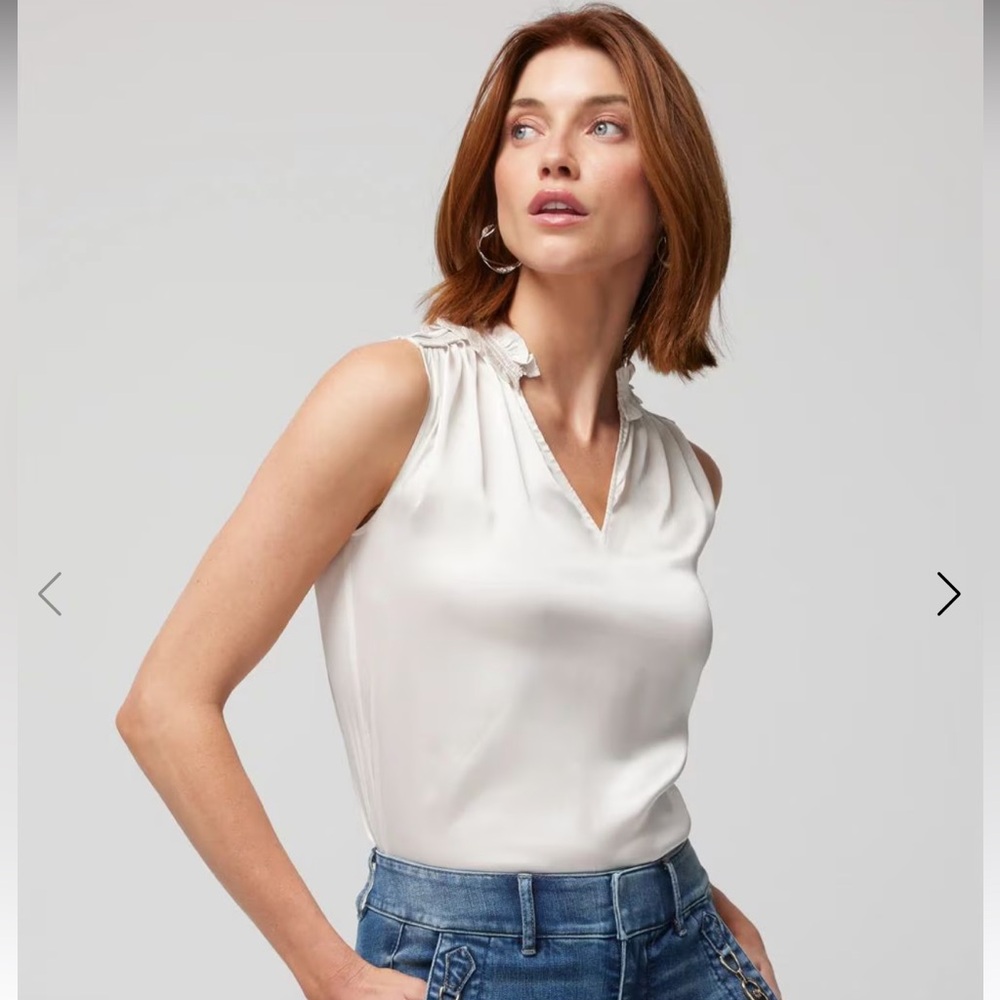 NWT WHBM White Satin Ruched V Neck Sleeveless Shell Size Medium